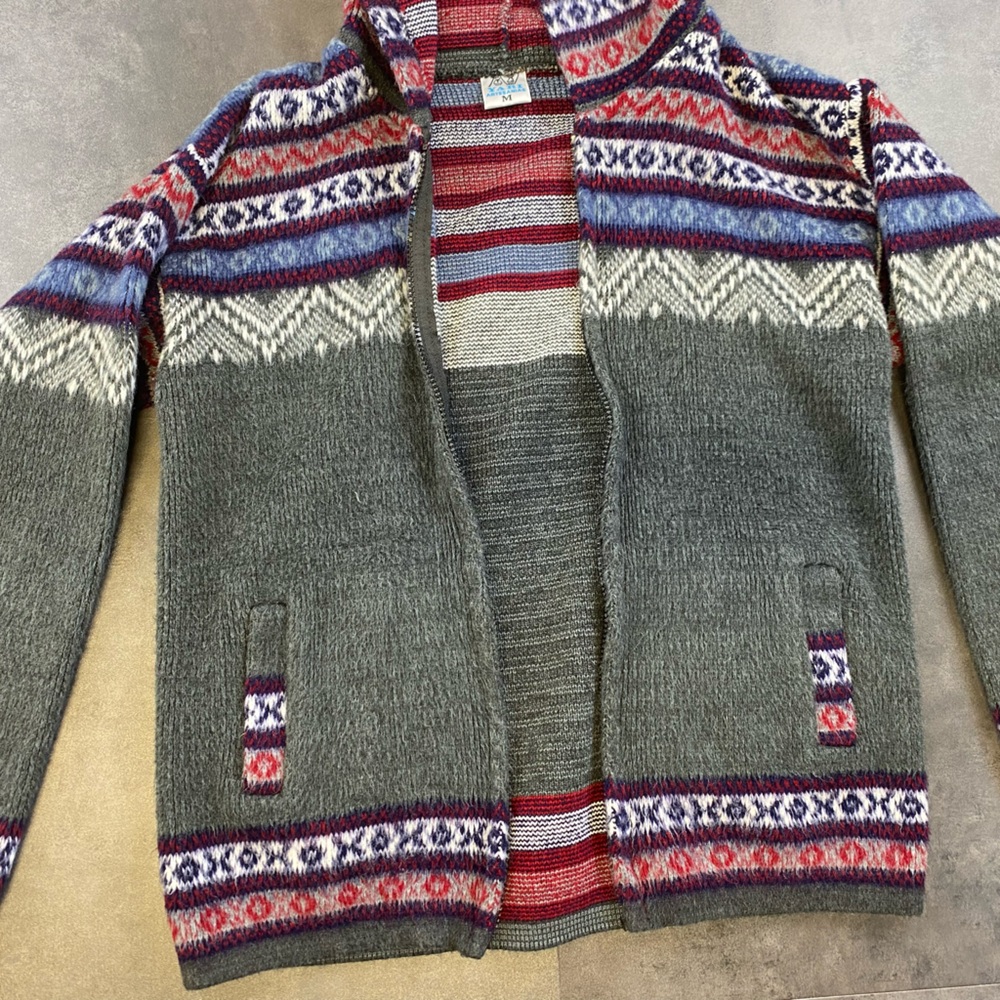 Unisex‎ Yari Artesanias Wool Multicolor Patterned Cardigan Sweater Med